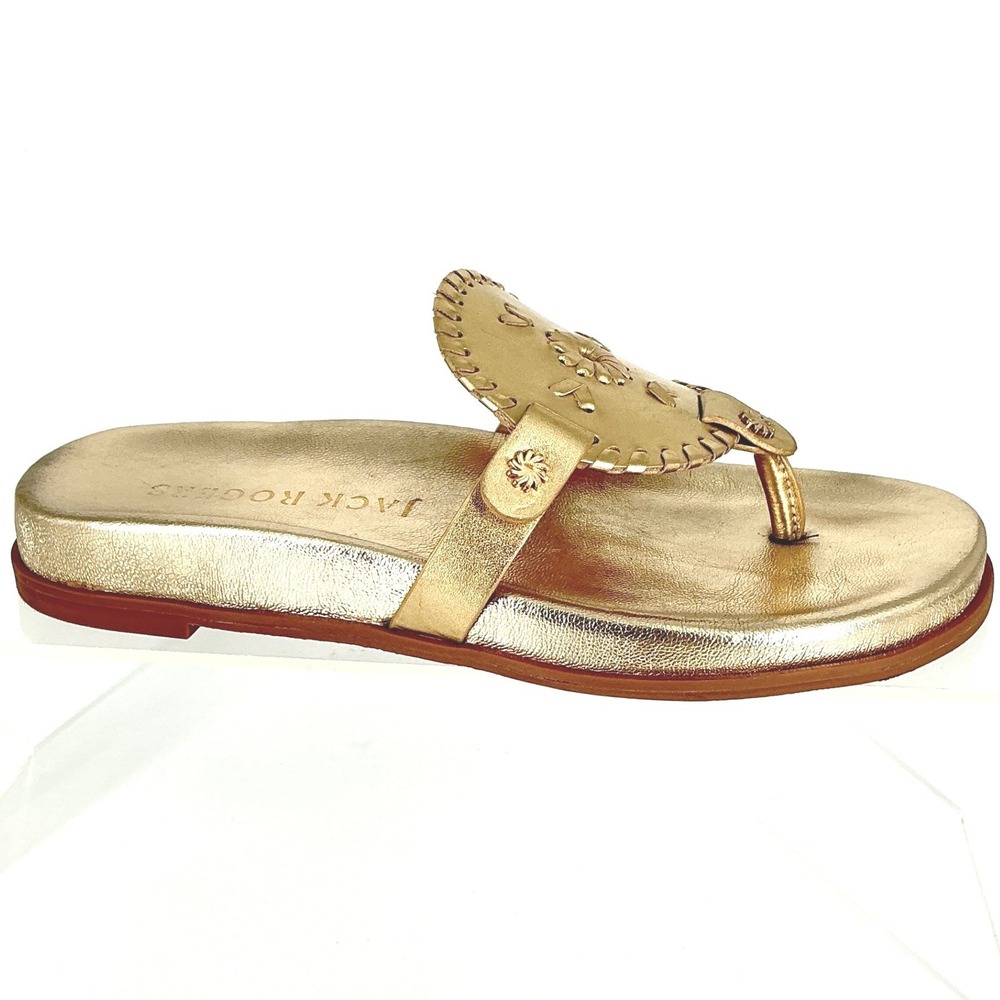 Jack Rogers Comfort Size 6 Jacks Gold Leather Whipstitch Thong Sandals Collins